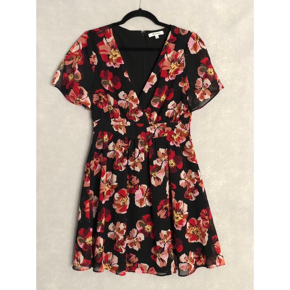Madewell Fit & Flare Dress Floral Cross-Front Split Sleeve Women's Size 4